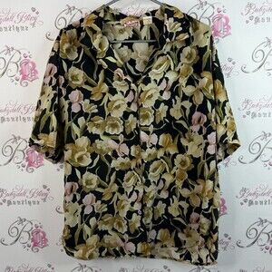 HFR button up vintage flowers shirt flowy Floral Button-Up Blouse